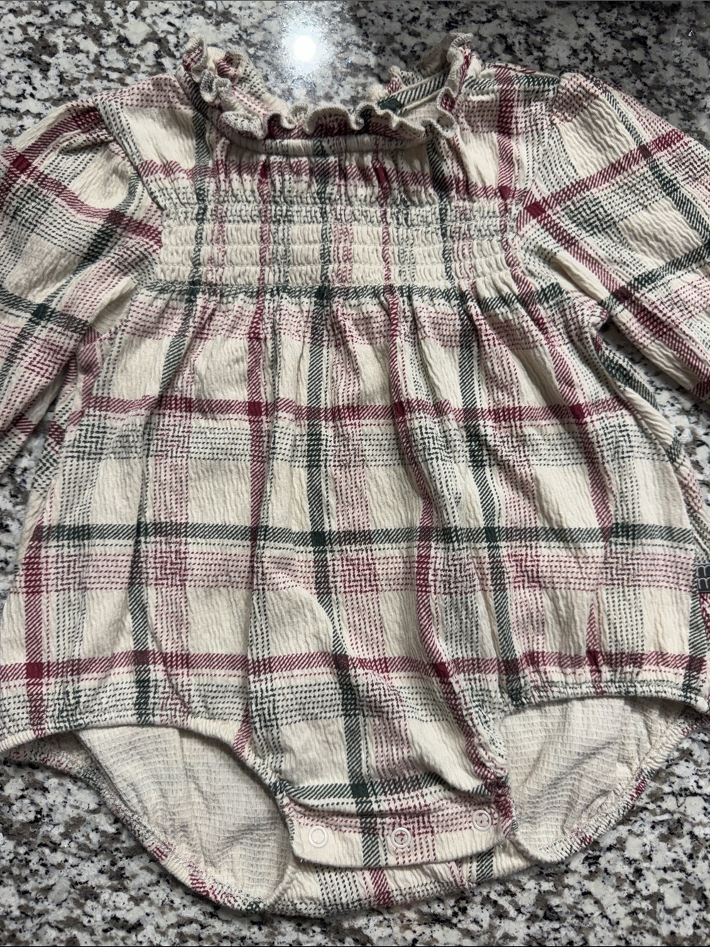 Plaid Smocked Baby Romper - Cream with Red & Green